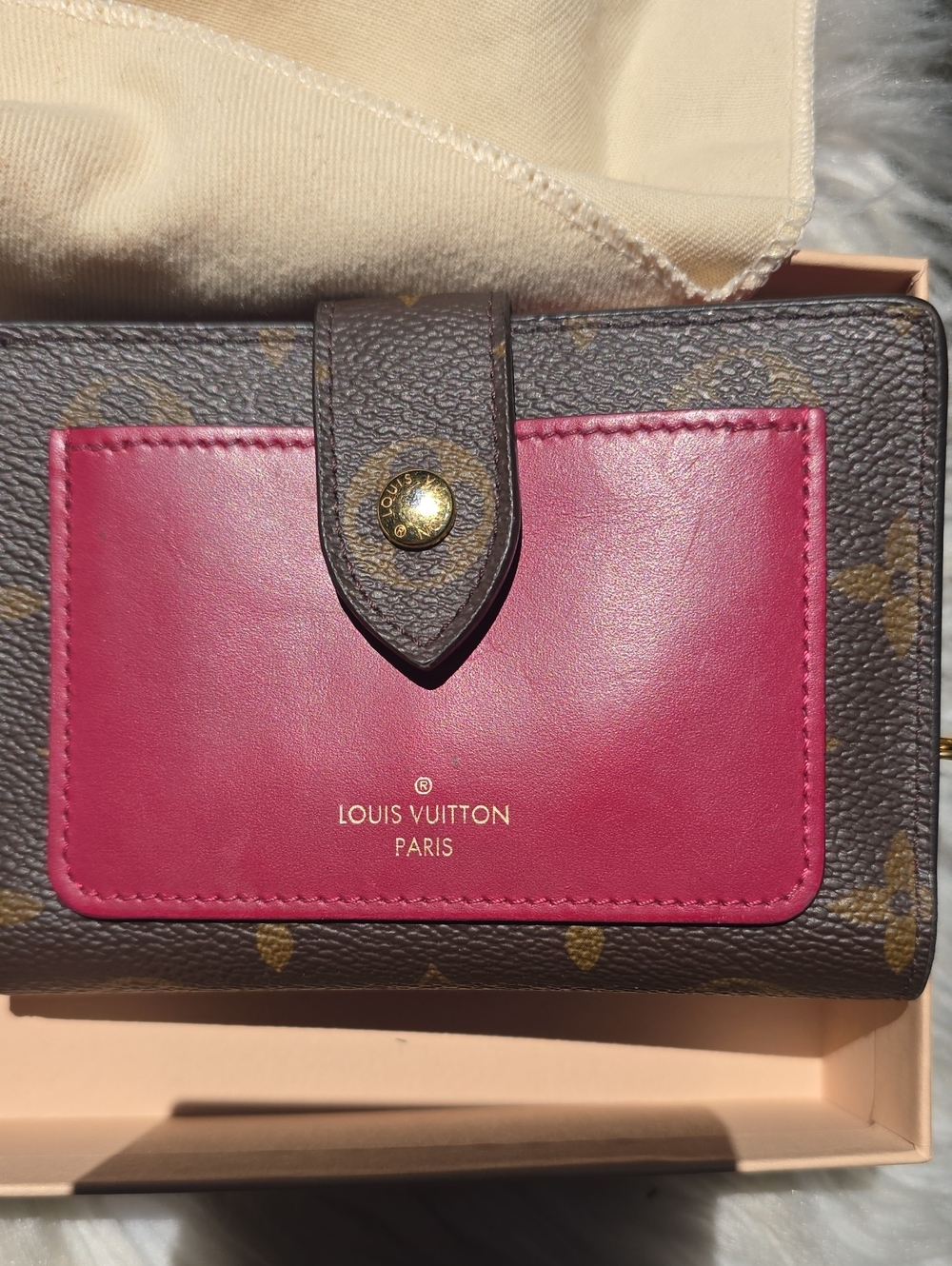 Louis Vuitton Juliette Wallet Monogram Fuchsia Compact Wallet Box Dust Bag